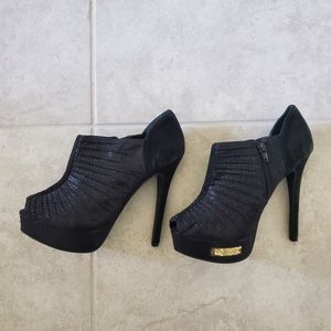 Nina black open toe heeled booties